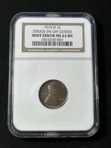 1915-D Wheat Cent NGC MS62BN Mint Error Struck 5% Off Center! Read Description! - Picture 1 of 4