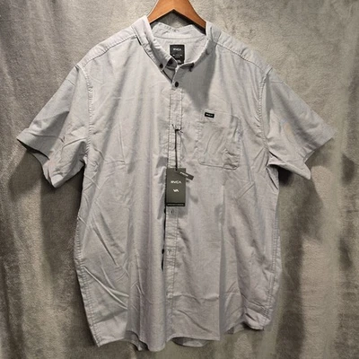 RVCA Shirt Mens XXL Gray Slim Fit Short Sleeve Button Up Pocket Casual Modern - Image 1 of 4
