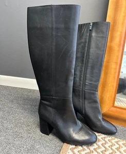 ANTONIO MELANI Mujer Talla 8 M Botas Altas Cuero Negro Cremallera Tacón Bloque Bota - Imagen 1 de 7