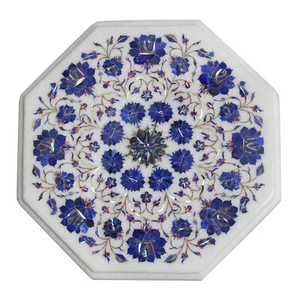 15" Marble Corner Table Top Handmade Semi precious stones floral art Work - Picture 1 of 4