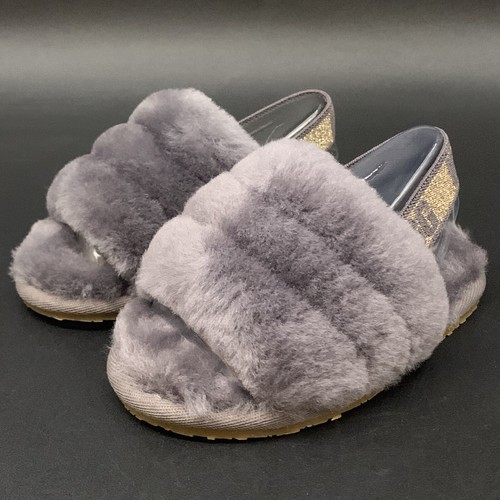 SANDALO PANTOFOLA SLINGBACK UGG TODDLER FLUFF YEAH SLIDE TAGLIA 7T GRIGIO OMBRA