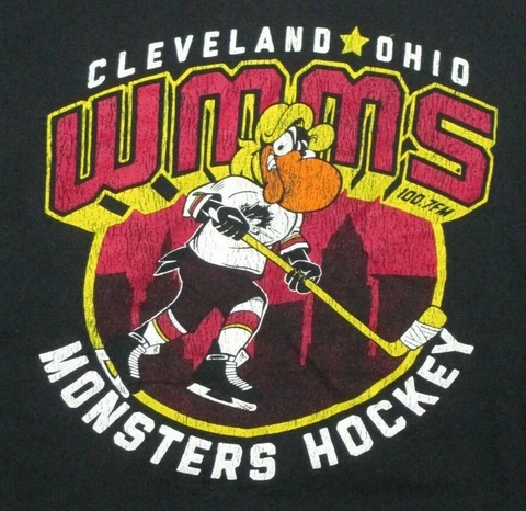 100.7 WMMS The Buzzard Cleveland Ohio Monsters Hockey Men's Black PROMO Shirt S Cover