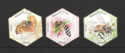 MALAYSIA 2019 HONEY BEES IN MALAYSIA COMP. SET OF 3 STAMPS IN MINT MNH UNUSED Cover