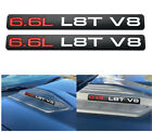 2x 6.6L L8T V8 3D Badge Emblems Hood For 2020-2022 Liter Gas Logo Red/White