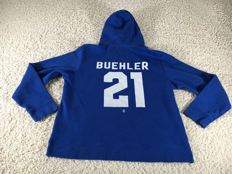 Los Angeles Dodgers Sweater Mens Large Blue Fanatics LA Walker Buehler MLB Logo Cover