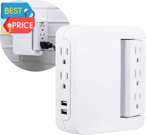 Pro Side-Access Girevole Sur Protector, 5 Uscite Extender con 2 Porte USB, Parete T - Foto 1 di 12