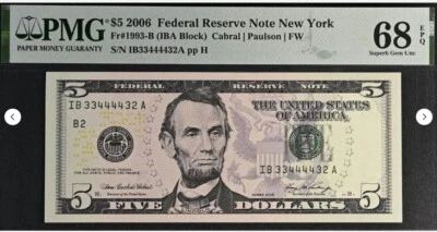 US $5 FRN (2006) - PMG 68 EPQ - Top Pop - FSN - 98.0% Coolness Index USEF - Image 1 of 4
