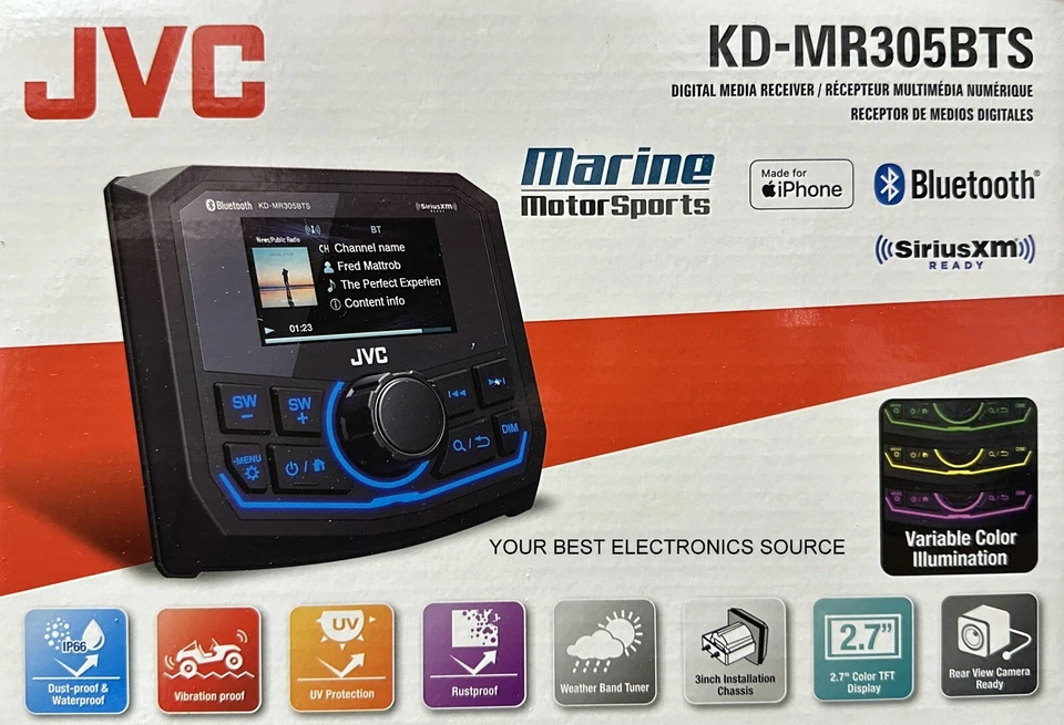 NEW JVC KD-MR305BTS Marine Digital Media Receiver w/ Bluetooth - Image 1 of 1