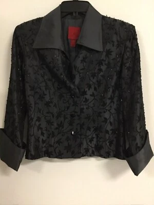 JS Collections 夹克上衣 6 码黑色圣诞假日派对玻璃串珠  — 第 1/4 张图片