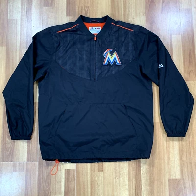 Majestic Sweater Mens Medium M Black Orange Florida Marlins 1/4 Zip MLB Jacket - Image 1 of 4