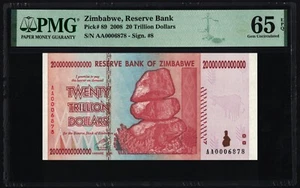20 Trillion Zimbabwe Dollars Banknote 2008 PMG Uncirculated UNC 100 % Authentic - Picture 1 of 10