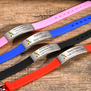  Free Personalized Autism ID Bracelets for Teens Girls Boys Soft Silicone - Picture 1 of 19