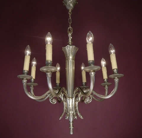 SILVER NICKEL CHANDELIER CONICAL TORCH CEILING LIGHTINGS 8 L BRASS Ø 24" Cover