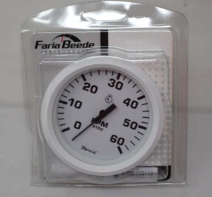 Faria Beede Instruments 0-6000 RPM 4" Tachometer for Gas Inboard Motors White - Picture 1 of 8