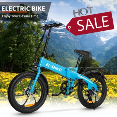 20" Adult Electric Bike 850W 28MPH Bicycle 20x3'' Fat Tire E-Mountain Bike Blue - Image 1 of 4