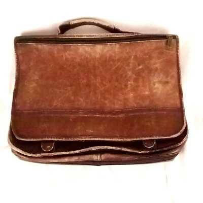 Bolso de Mano Le Donne Cuero Genuino con Solapa Marrón para Laptop Envejecido De Colección  Foto 1 de 4