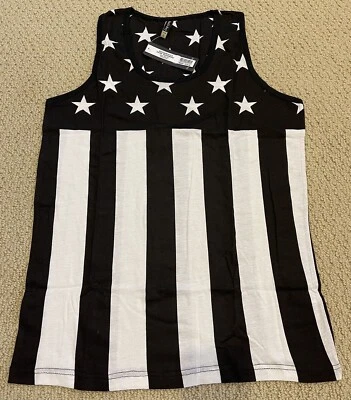 NWT Men’s Hawk’s Bay American Flag Black White Stripe Stars Tank Top ALL SIZES - Image 1 of 4