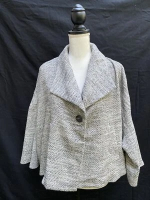 Chaqueta Eileen Fisher Gris Algodón Tweed Seda Forrada Gran Tamaño Columpio S Foto 1 de 4