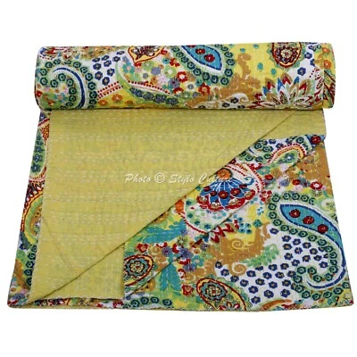 Colcha boho acolchada Kantha doble manta étnica corredor cama vintage de algodón Foto 1 de 4