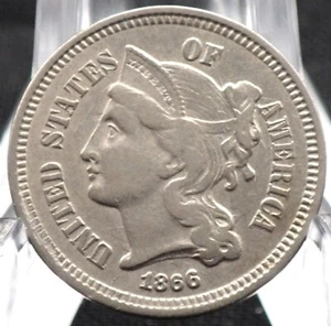 1866 Three Cent Nickel grades VF Prominent Clash Marks Obverse & Reverse - Picture 1 of 2