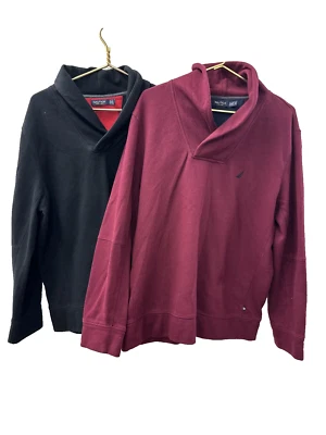 Lote (2) Sudaderas pesadas Nautica XL negras/rojas con cuello chal Foto 1 de 4