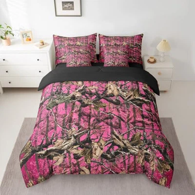  Pink Camouflage Comforter Set with Sheets All Purpose Camo 7 Full Pink Brown - Image 1 of 4