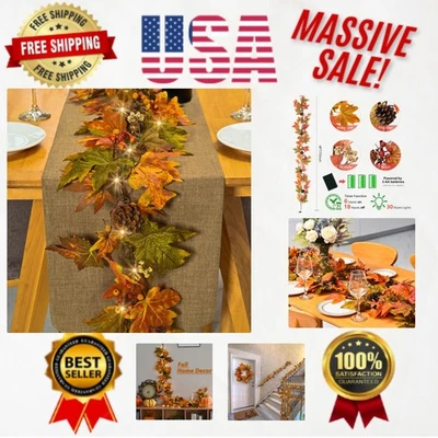 Impresionante guirnalda decorativa de otoño de 6 pies con 30 luces cálidas, perfecta para Acción de Gracias Foto 1 de 4