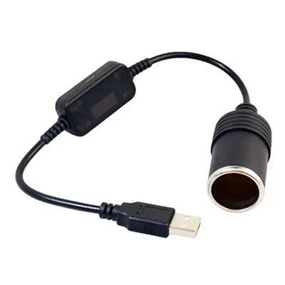 5V USB Male To Female 12V Socket Car Cigarette Lighter Converter Adapter - Black - Image 1 of 4