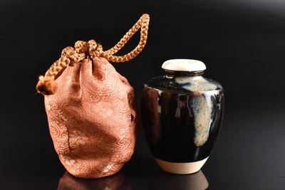 U8697: Seto-ware japonês esmalte pepino marinho TEA CADDY Chaire recipiente Shifuku - Imagem 1 de 4