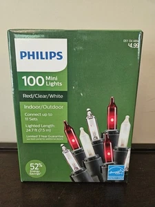Philips Mini Lights 100 Count Red Clear Indoors/Outdoors 24.7" Christmas Lights - Picture 1 of 3