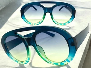 Oversized Exaggerated Vintage Retro SUNGLASSES Large Teal Frame Light Tint Lens - Picture 1 of 6