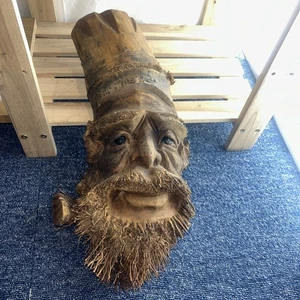 Antique Bamboo Root Hand Carved Bearded Man Face Wall Art Spirit Warrior - Picture 1 of 17