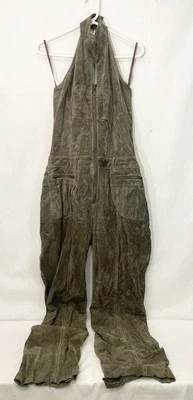 RARE Wilsons Leather Green One Piece Romper L Large Olive Green Knit Halter - Image 1 of 4