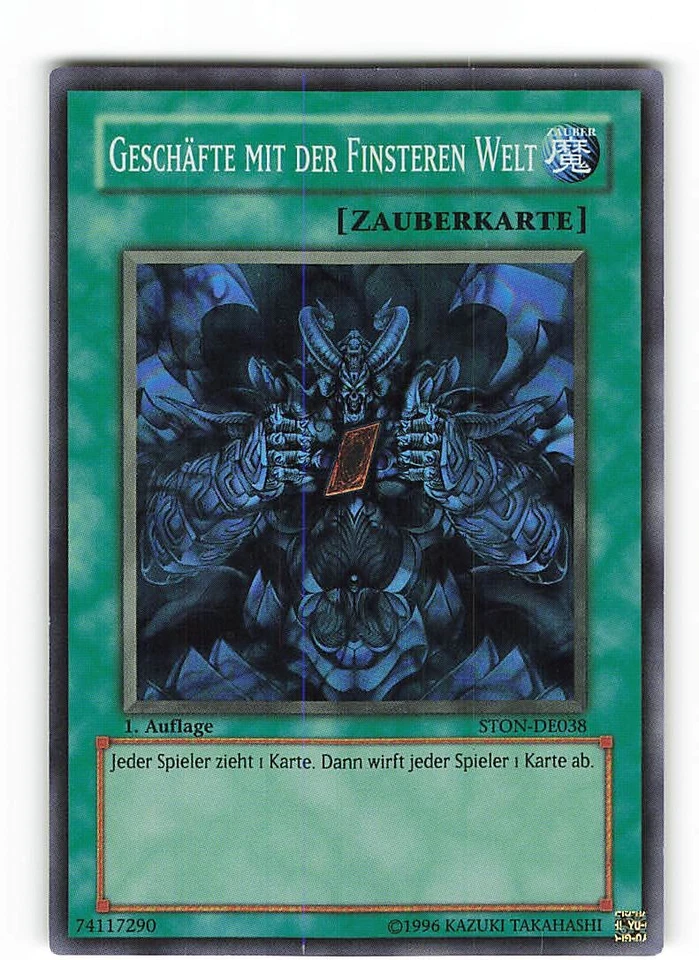 Yugioh GESCHÄFTE MIT DER FINSTEREN WELT , ston-de038 Super Rare deutsch NM 1st - Bild 1 von 2