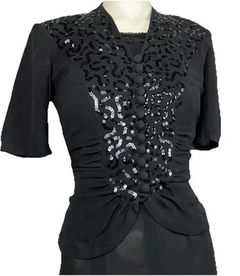 Chaqueta de cóctel vintage de finales de los 30 principios de los 40 Segunda Guerra Mundial glamorosa lentejuelas fruncida Foto 1 de 3