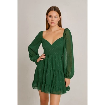 Lulus Longing And Love Dress Women XL Green Swiss Dot Puff Sleeve Mini Party - Image 1 of 4