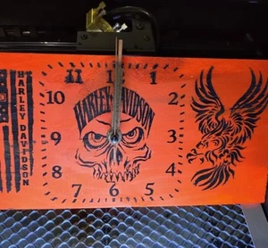 Harley Davidson Wooden Skull Clock Laser Engraved Personalized - Picture 1 of 5