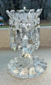 F1059~  French Art Glass Baccarat Candelabra Bambous Swirl Crystal Drop Prism - Picture 1 of 7