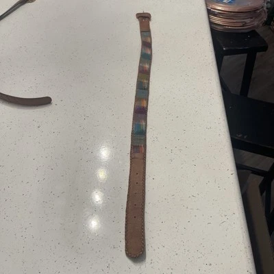 Cinturón Vintage OMEGA Colorido Cuero Tela Algodón Guatemala Mujer Talla M Foto 1 de 4