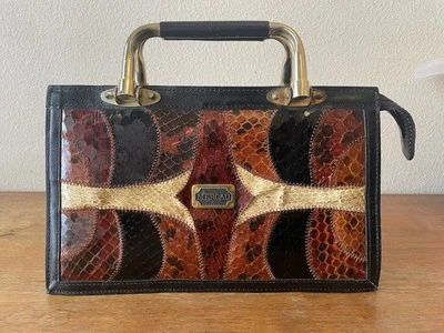 Vintage MERCAU Exotic Snakeskin Box Bag Retro Leather Handbag  Made in Argentina - Image 1 of 3