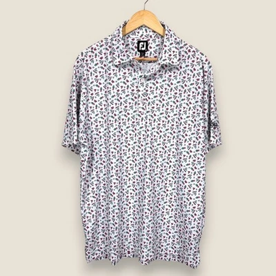 Footjoy Performance Polo Golf Shirt Men Large White Pink Flowers All Over Print - Image 1 of 4