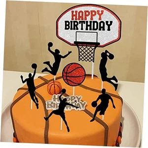 Basketball Cake Topper -Basketball Star Themed Cake Decorations Black Glitter - Picture 1 of 6