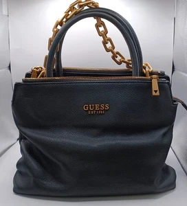 Black Guess Double Sadled Purse With Heavy Brass Chain Strap, D2171 - Picture 1 of 21