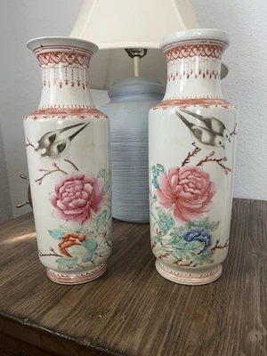 Org. Chinese Antique Porcelain Famille Rose Figural Vase Pair Republic Period? - Image 1 of 4