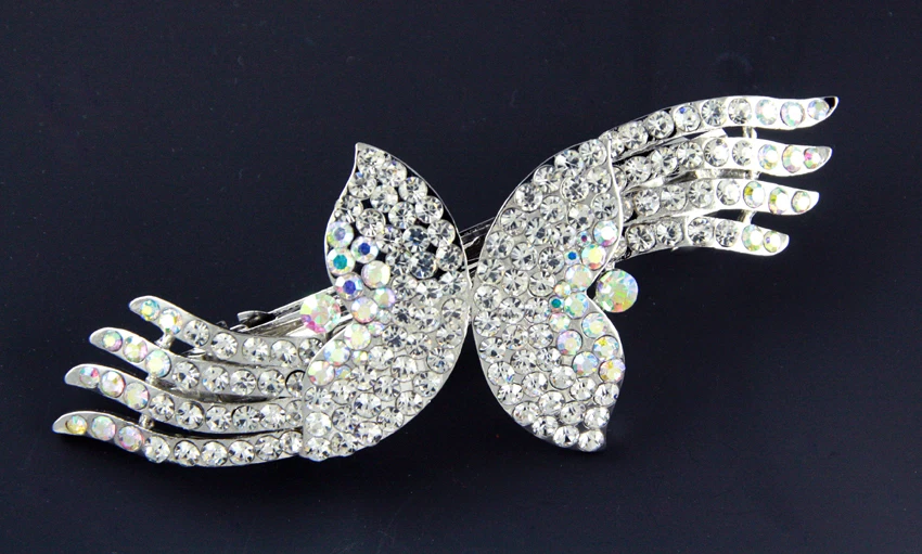 NEW LARGE CLEAR BRIDAL CRYSTALS BEJEWELED FASHION HAIR BARRETTE CLIP - Image 1 of 1