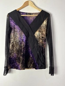Vintage Y2K Privilege Sheer Sleeve Top Size M Embellished Velour Boho Gypsy - Picture 1 of 12