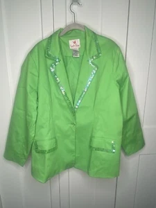 Quacker Factory Lime Green Sequin Trim Blazer Jacket Women's Plus Size 1X - Picture 1 of 7