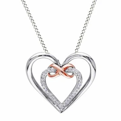 Двухцветный позолоченный кулон в виде сердца с натуральным бриллиантовым акцентом 10 карат, 18 дюймов Cha - Изображение 1 из 4