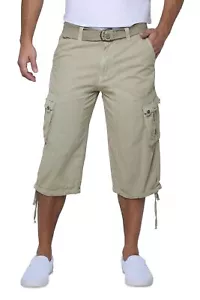 Men's Belted Cargo Long Shorts 18" Inseam Below Knee Multi Pocket Capri - Picture 1 of 9