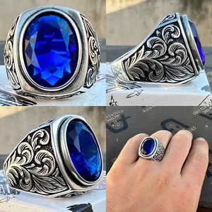Sapphire Stone Handmade 925 Sterling Silver jewelry Gift Noel Men's Ring - Picture 1 of 3
